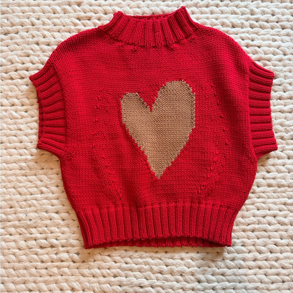 Anthropologie Red Sweater with Tan Heart